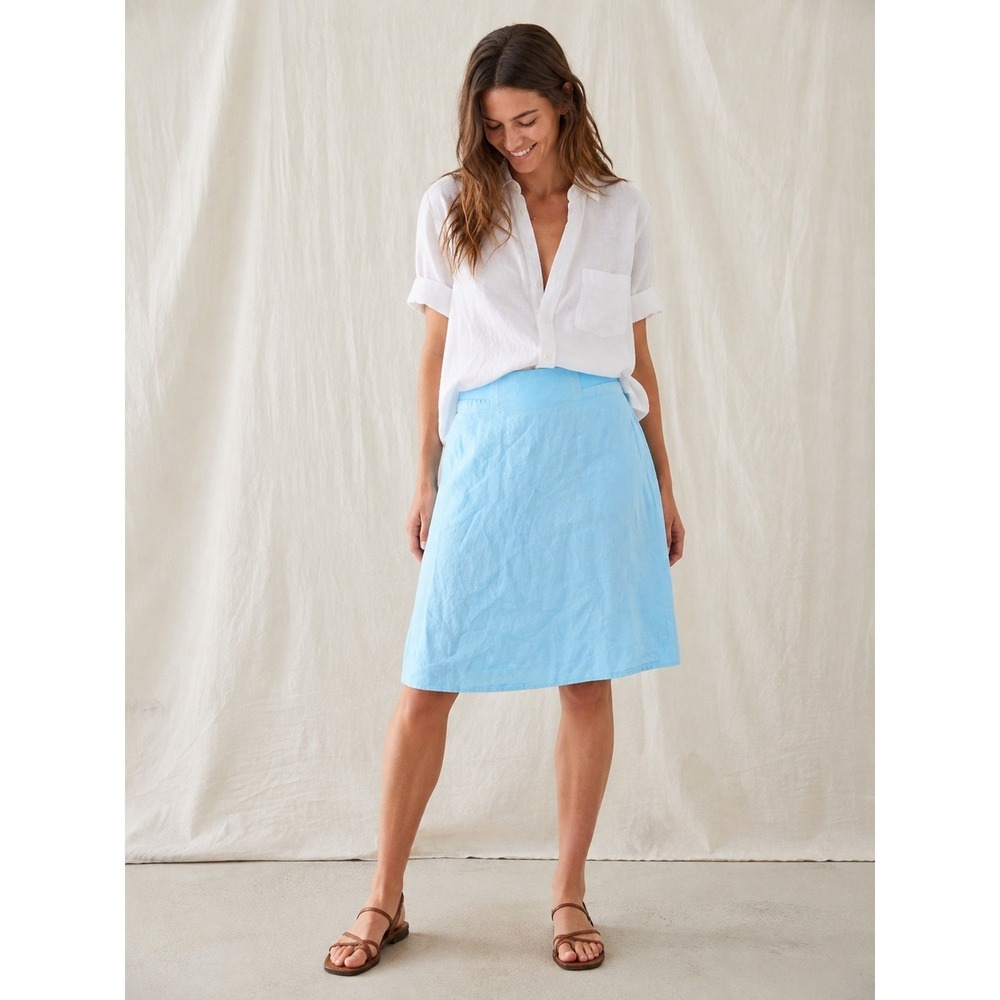 Orvis Women's Blue 100% Linen A-Line Skirt Side Zip Elastic Waist- Size 10